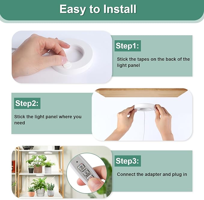 LORDEM Grow Light for Indoor Plants, 48 LEDs Ceiling Full Spectrum Plant Light, 5V Corded Growing Lamp with 4/8/12H Auto Switch, 4 Dimmable Brightness Levels, Single-Head, 3 Pack