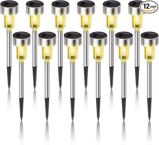 Solar Lights Outdoor Waterproof, Stainless Steel LED Landscape Lighting Outdoor Solar Lights for Outside Solar Garden Lights for Pathway, Walkway, Patio, Yard, Lawn - 12 Pack (Warm White)