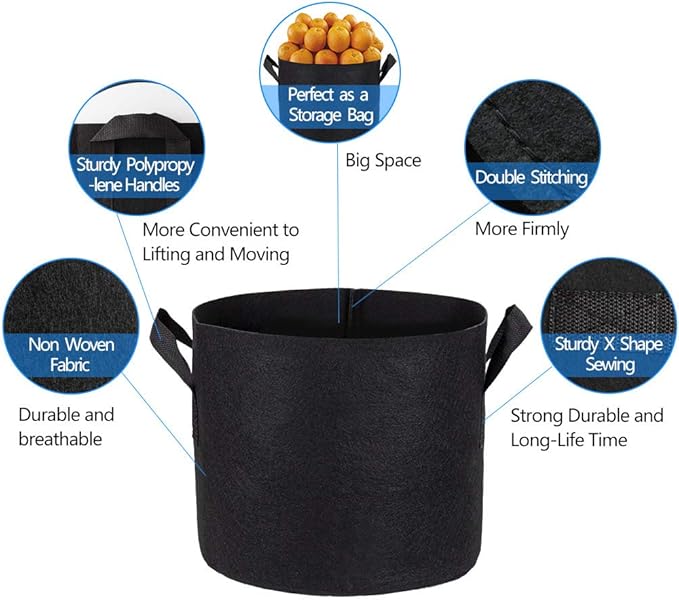 ANGELIOX 6 Pack 5 Gallon Plant Grow Bag,Aeration Nonwoven Fabric Pots Thickened Container with Sturdy Reinforced Handles, Indoor & Outdoor Grow Containers for Vegetables & Fruits