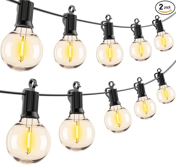Brightown Outdoor String Lights - 2 Pack Globe Patio Lights 50 Ft with 25 G40 Shatterproof Bulbs, Waterproof Connectable Commercial Hanging Lights for Backyard Bistro Porch Cafe