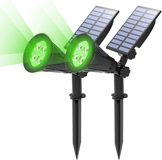 T-SUN Green Solar Spotlights, Green Solar Lights Outdoor, Auto-ON/Off 180°Angle Adjustable Solar Lights for Tree, Patio, Yard, Garden, Driveway, Pool Area (Green-2pack)