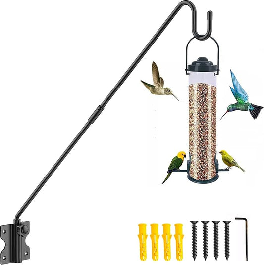 Wall Mount Heavy Duty Deck Hook-28 Inch Extended Reach Plant Hangers Outdoor -Bird Feeder Hanger for Deck Railing-Fence Plant Bracket Hooks for Hanging Hummingbird Feeders,Lanterns, More