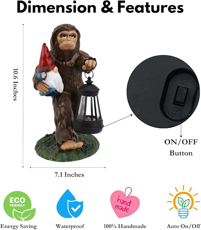 Bigfoot Statue, Bigfoot Yard Decor, Solar Garden Statue for Outside, Solar Garden Yard Patio Decor, Outdoor Statue for Garden, Outdoor Decor for Patio, Bigfoot Gifts, Gardening Gift for Women