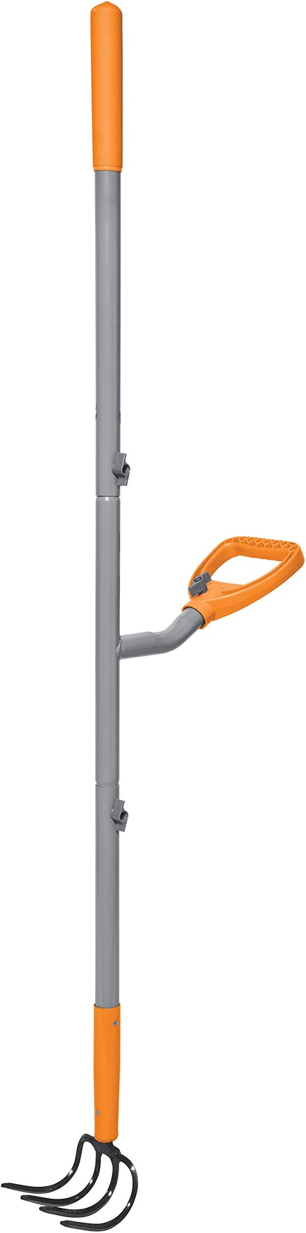 ERG-CLTV45 w/54, 5-in-1 Impact Resistant Garden Soil Cultivator w/ 5-in-1 Piece Forged Steel Head, 4-Tine, 54-Inch Shaft, w/Patented Ergonomic Second Handle, Gray/Orange