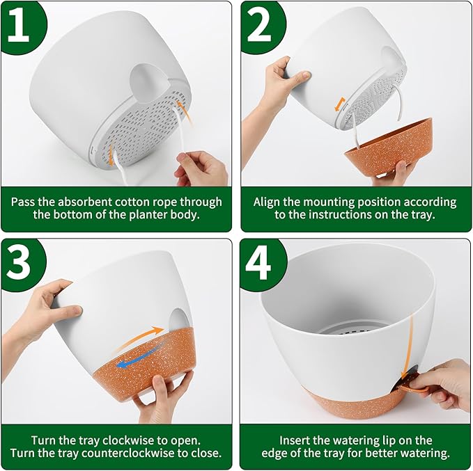 GARDIFE 10 inch Plant Pots,Self Watering Pots, 2 Pack Flower pots, Large Plastic Planters with Deep Reservior and High Drainage Holes for Indoor Outdoor Plants and Flowers, White