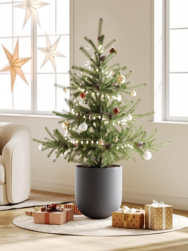 LE TAUCI 12 Inch Pots for Plants, Ceramic Large Planters for Indoor Plants, Indoor Plant Pots for Home Garden Patio Office, Big Planter Pots with Drainage Hole and Rubber Plug, Charcoal Gray