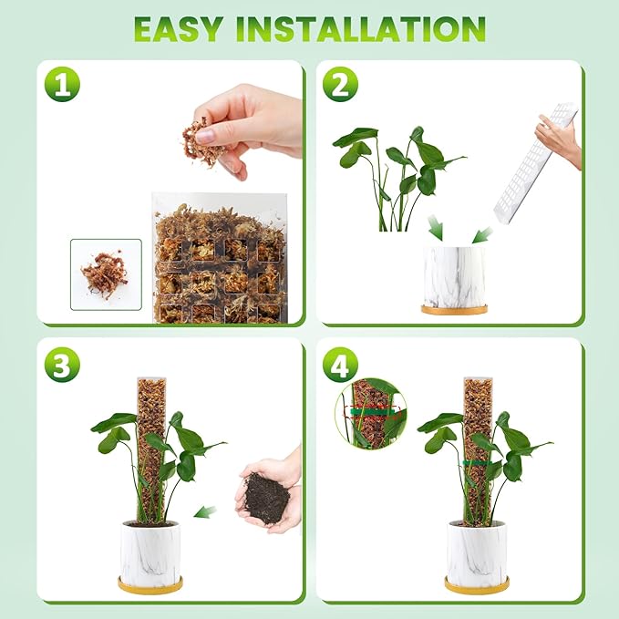 15 Inch 4 Pcs Plastic Moss Pole for Plants Monstera, 4×15'' Plant Poles for Climbing Plants, Plant Support for Indoor Plants Work with Sphagnum Moss