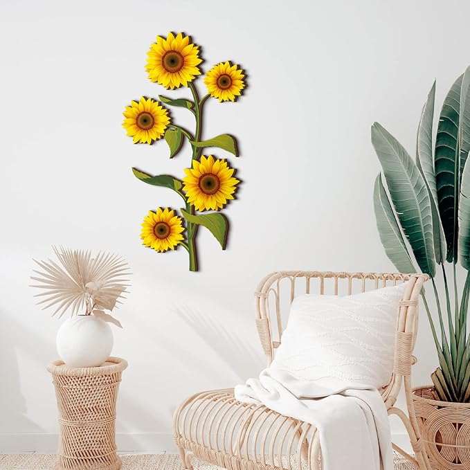 Ferraycle Wooden Sunflower Wall Decor Hanging Sunflower Outdoor Decor Rustic Flower Wall Art Yellow Large Farmhouse Wooden Signs for Indoor Bathroom Porch Patio Bedroom Accessories(Sunflower,Wooden)