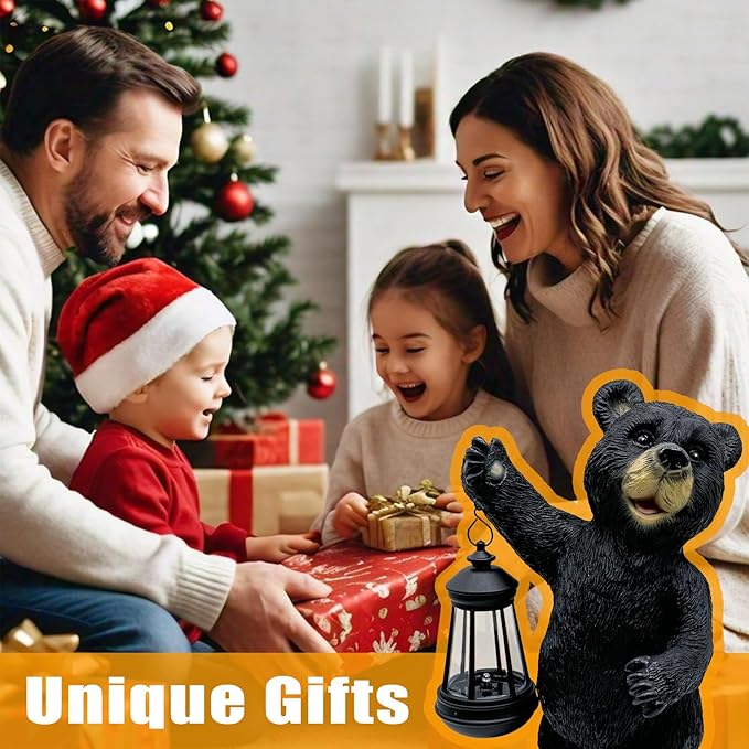 Solar Lantern Garden Statues Decor, Outdoor Bear Figurine Lights for Yard Patio Decoration - Unique Christmas Housewarming Gift for Grandma Wowen Mom
