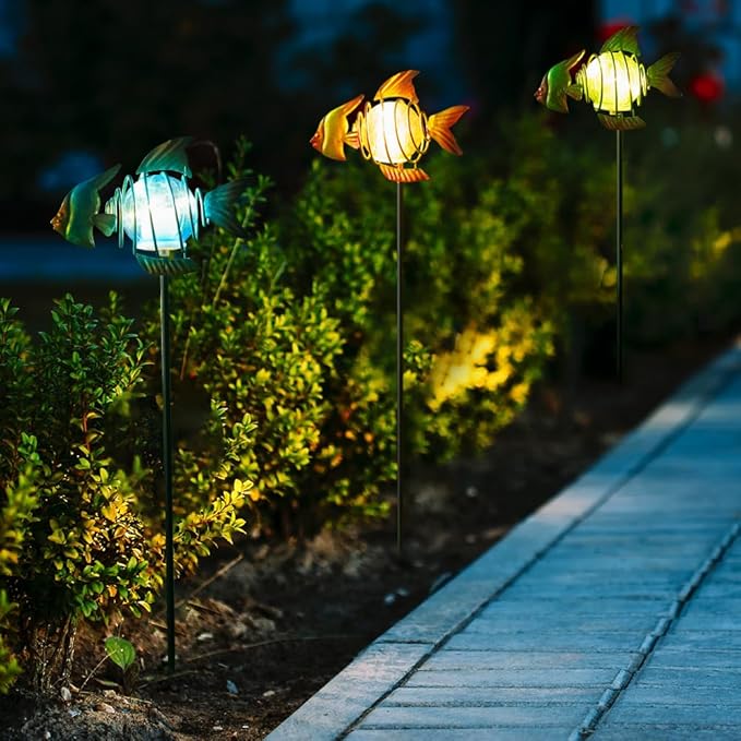 Outdoor Garden Solar Lights,Fish Solar Figurine Lights with Stakes,Waterproof Decorative Solar Lights for Patio,Yard,Lawn,Garden Stakes Decorative Present for Mom
