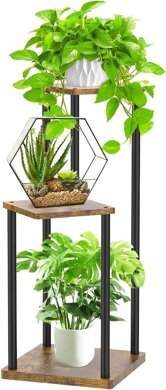 3 Tier Plant Stands Indoor, Metal Wood Tiered Corner Plant Stand Pot Holder, Wood Flower Shelf Display Rack for Living Room Bedroom Outdoor Balcony Garden Patio, Black