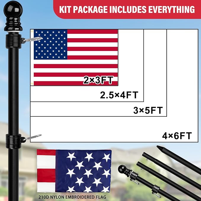 XIFAN Flag Pole Kit for Outside, 10 FT Heavy Duty Flagpole for Outdoor House in Ground, with 210D 3x5 ft American Flag & Ground Spike for Garden Yard, Residential or Commercial