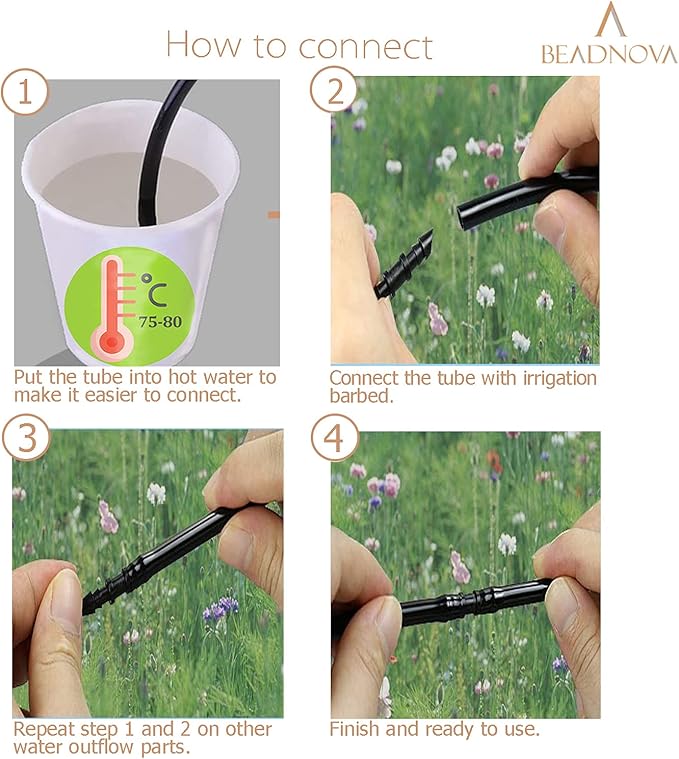 BEADNOVA Drip Irrigation Parts 60 Pcs 1/4 Inch Barbed Straight Couplings Drip Irrigation Fittings Drip Line Connectors for 1/4 Inch Irrigation Tubing Garden Watering System (60pcs)