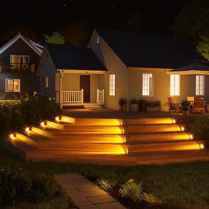 KINKAI Solar Step Lights - 12 Pack Solar Stair Lights Outdoor Deck Lighting Triangle Decor for Garden Front Door Porch (Warm Light)