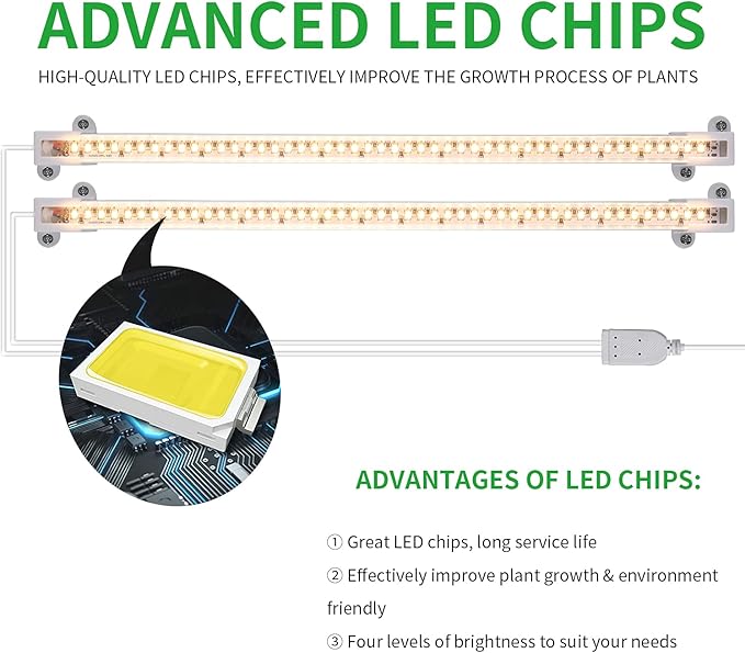 Two Heads Strip Growing Lamp, Full Spectrum Grow Light Strips for Indoor Plants with Auto ON/Off Timer & 4 Dimmable Levels, Led Grow Light for Green House Hydroponics Succulent