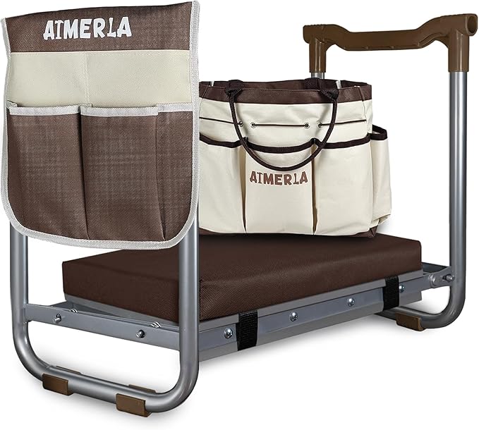 K5 Foldable Garden Kneeler Seat Heavy Duty (Detachable Cloud Kneeler Pad) Garden Stool - 2 Large Capacity Garden Tool Bags with Pockets - Portable Garden Bench for Indoor and Outdoor