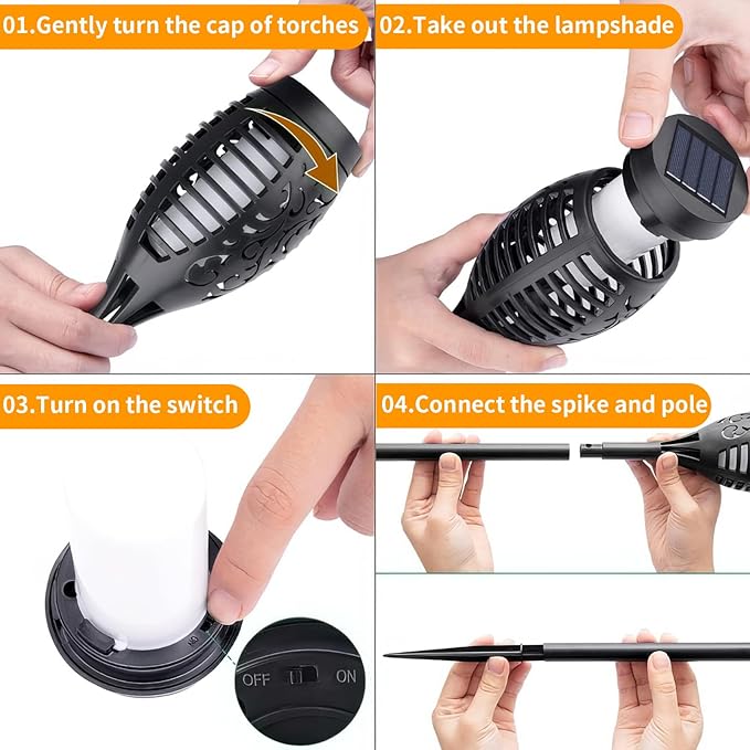 12-Pack Blue Solar Flickering Flame Torches – Waterproof Solar Garden Lights, Outdoor Solar Lights for Yards, and Flame Torches for Patio and Pathway Decorations