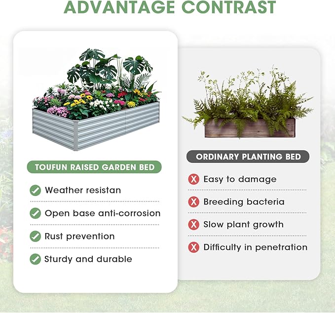 Raised Garden Bed 6x3x1.5FT - Galvanized Steel Planter for Outdoor Vegetables, Flowers, and Herbs - Tall Deep Root Box Kit with Gloves and 2 Compost Bags - Stylish Gray Design