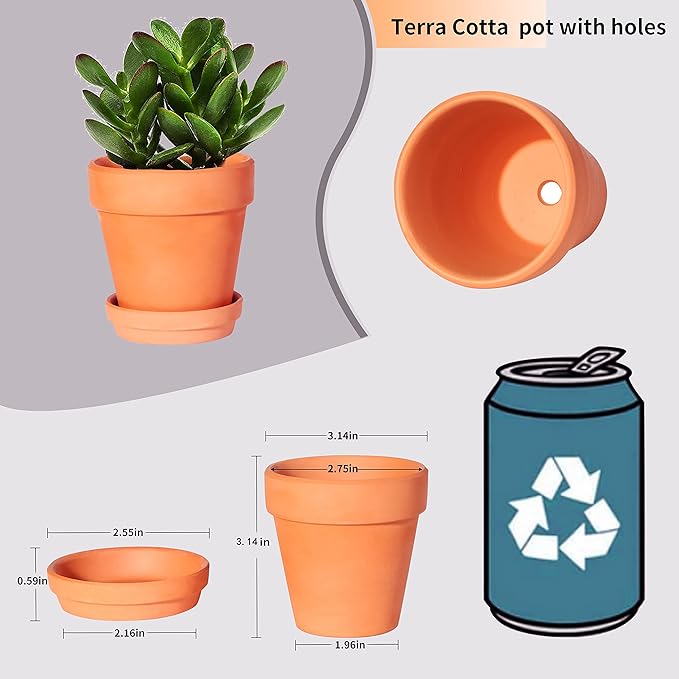 3 Inch Terracotta Pots with Saucer-20 Pack，Cactus Terra Cotta Flower Pots with Drainage，Succulent Nursery Clay Pots Great for Plants,DIY Crafts, Wedding Favor