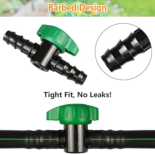 1/2 Inch Drip Irrigation Barbed Valve, 8 Pack 1/2" Drip Barbed Shut Off Valves for 1/2 in. Drip Irrigation Tubing (.570-. 620" ID), 1/2" in-Line Cut Off Switch Valves for Drip Sprinkler System