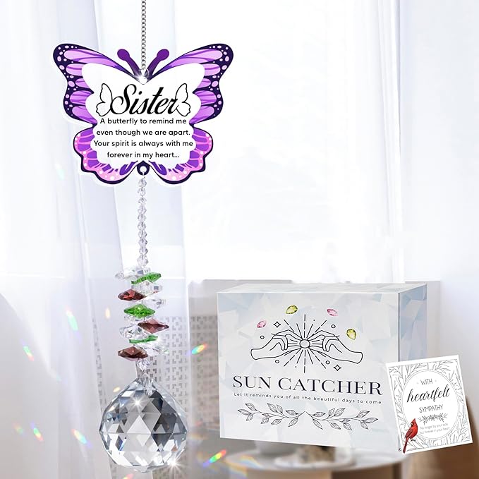 Sympathy Gifts for Loss of Sister, Sister Memorial Crystal Suncatcher Rainbow Maker,Memorial Gifts for Loss of Sister, in Memory of Sister, Bereavement Gifts for Loss of Sister