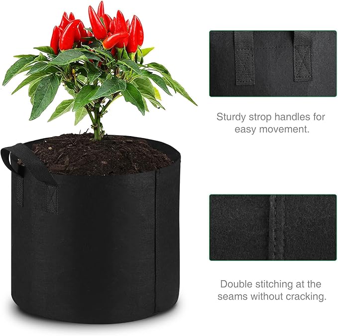 12-Pack 10 Gallon Grow Bags Heavy Duty Thickened Nonwoven Fabric Pots with Durable Handles
