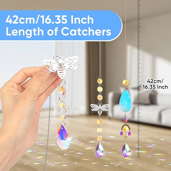 7 PCS Crystal Suncatcher, Hanging Suncatchers with Crystals Light, Sun Catchers Indoor Window Catcher with Prism Pendants Agate Slices,Tree of Life Crystal Suncatchers Indoor Outdoor Home Garden Decor