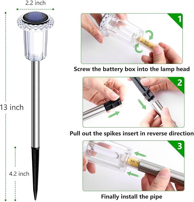 DenicMic Solar Lights Outdoor Pathway Lights 6000K LED Waterproof Acrylic Lamp Head Stainless Steel Stake for Yard Garden Landscape Path Walkway Driveway Patio Lawn (Cold White 10Pack)
