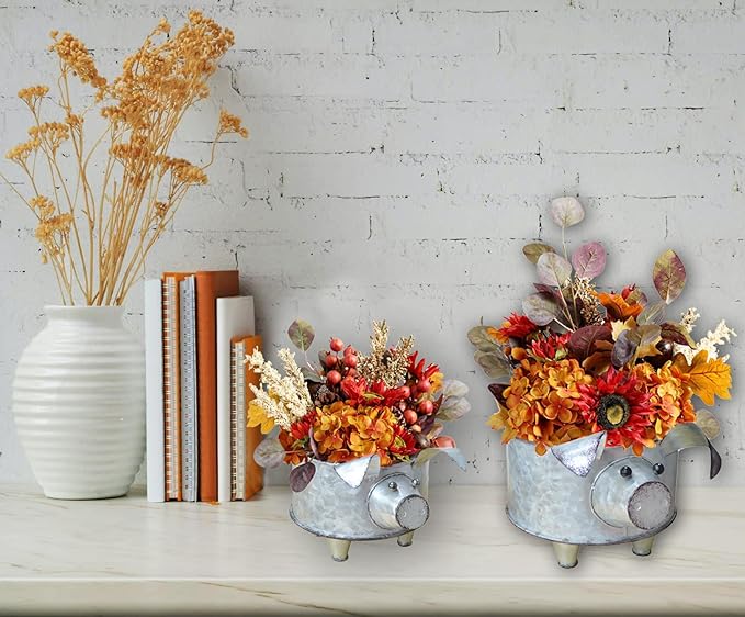 Galvanized Metal Pig Succulent Planter Farmhouse Pig Shaped Bowl Metal Pig Tray Rustic Decor Set of 2