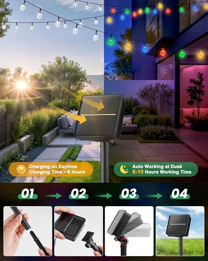 Solar String Lights Outdoor Waterproof, 2-Pack 120 LED 72Ft Total, Crystal Globe Lights with 8 Lighting Modes, Solar Powered Patio Lights for Garden Yard Porch Wedding Party Decor (Multicolor)