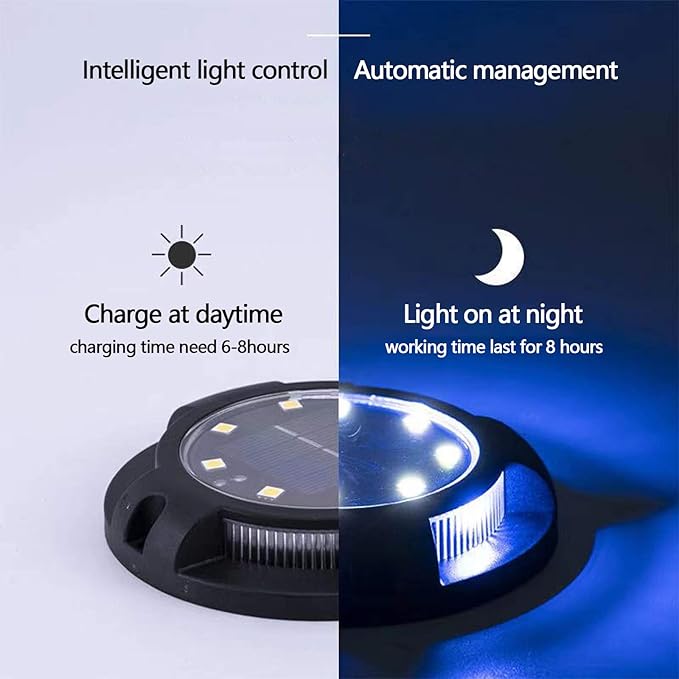 Solar Ground Lights Outdoor 8 Packs LED Disk Solar Powered Waterproof In-ground for Garden Deck Stair Step Lawn Patio Driveway Walkway Pathway Yard Decoration (White + Blue)