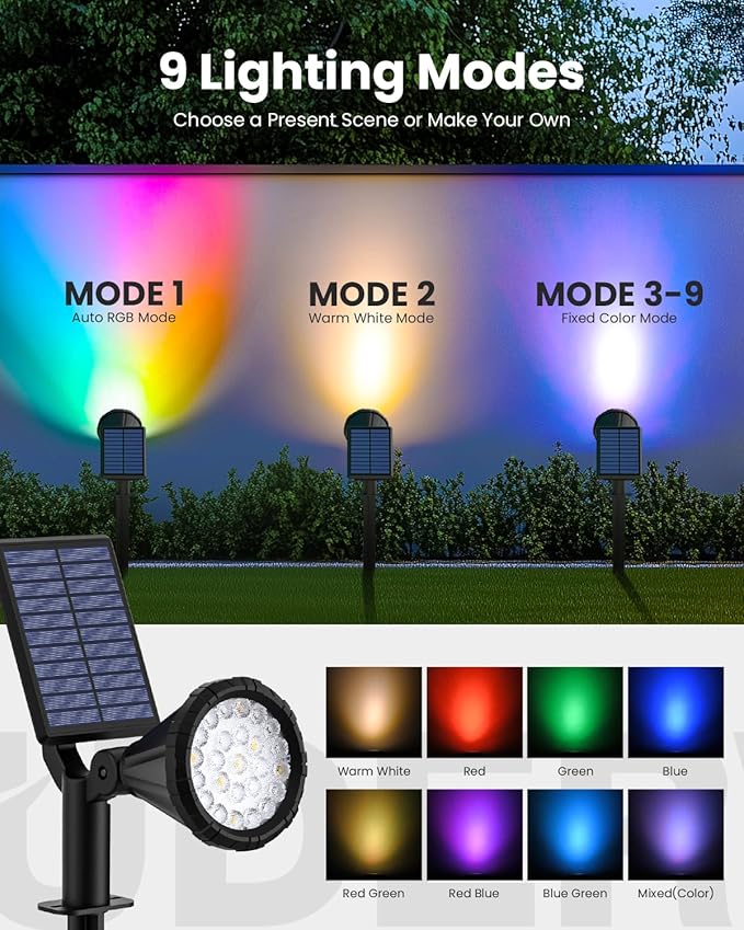 Color Changing Solar Spot Lights Outdoor Halloween Lights Multicolor, IP65 Waterproof Christmas Decorations Landscape Spotlights for Tree, House, Yard, Garden-2 Pack
