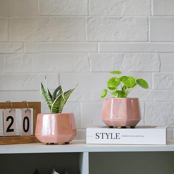 4 Inch Succulent Planter Ceramic Pot for Indoor Plants - Flower Pots with Drainage Hole - Set of 4