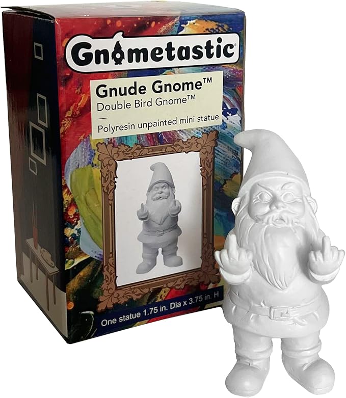 Gnometastic Gnude Mini Gnomes - Double Bird Unpainted Gnome Statue, 3.5in Tall - DIY Paint Your Own Gnome - Polyresin Indoor/Outdoor Funny Garden Gnomes to Paint for Adults