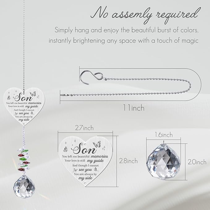 Memorial Crystal Suncatcher,Memorial Gifts for Loss of Son,Loss of Son Sympathy Gifts,Hanging Crystals Ornament for Window Rainbow Maker Prisms Home Decor Gift