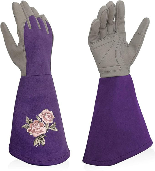 Rose Pruning Gloves Thorn Proof, Embroidery Leather Gardening Gloves with Extra Long Forearm Protection