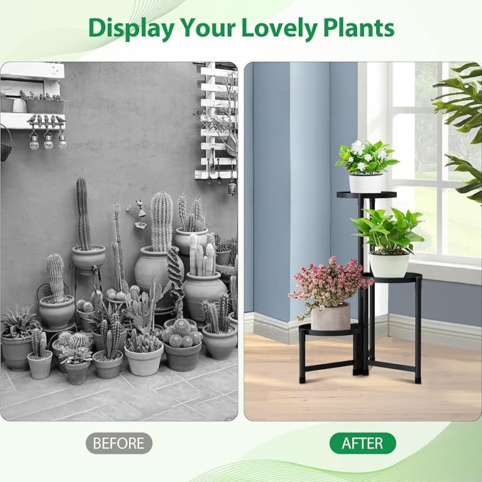 Hctwsy Metal Plant Stand Indoor Outdoor,3 Tier Black Outdoor Plant Stands for Patio,28in Tall Corner Plant Shelf Multiple Flower Pot Holder for Living Room Patio Garden Balcony