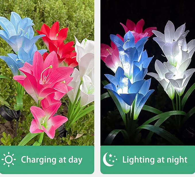 Veesee Solar Lily Flower Lights, Garden Lights for Christmas Gift, Outdoor Solar Powered Garden Lily Decorative Light, Colors Changing Solar Flower Light for Garden,Patio,Yard,Decoration-Red