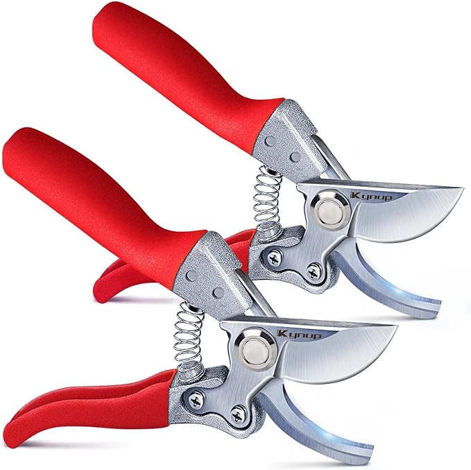 Kynup 2Packs Pruning Shears for Gardening, Garden Shears Heavy Duty, Professional Bypass Pruner Hand Shears, Tree Trimmers Secateurs, Garden Clippers for Plants, Hedge Shears, Garden Tools (Red)