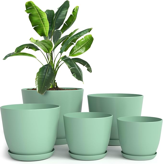 Utopia Home - Plant Pots Indoor with Drainage - 7/6.6/6/5.3/4.8 Inches Home Decor Flower Pots for Indoor Planter - Pack of 5 Plastic Planters for Indoor Plants, Cactus, Succulents Pot - Mint
