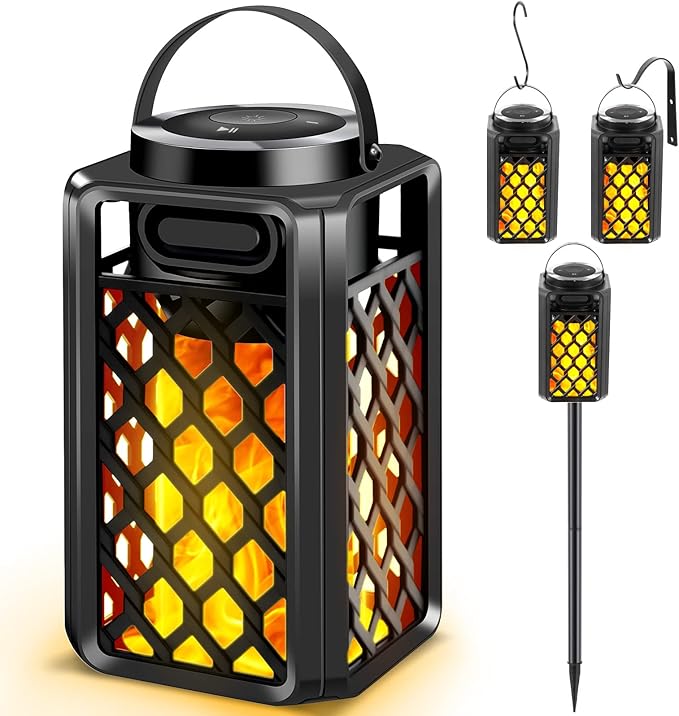 Outdoor Bluetooth Speaker,Wireless Bluetooth Speaker with Torch Light,IP65 Waterproof LED Flame Atmosphere Lantern Speaker for Party Garden Camping Patio Men Women Couples Dads Moms