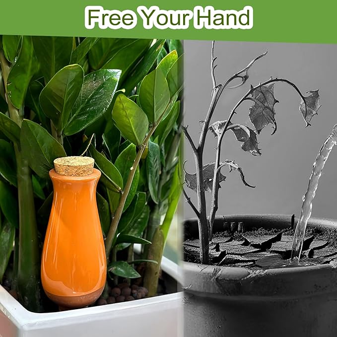 4 Packs Plant Watering Globes, Self Watering Planter Insert, Clay Plant Watering Devices, Self Watering Pots for Indoor Plant, Automatic Watering Bulbs Drip Irrigation for 1 Week Easy to Refill-Orange