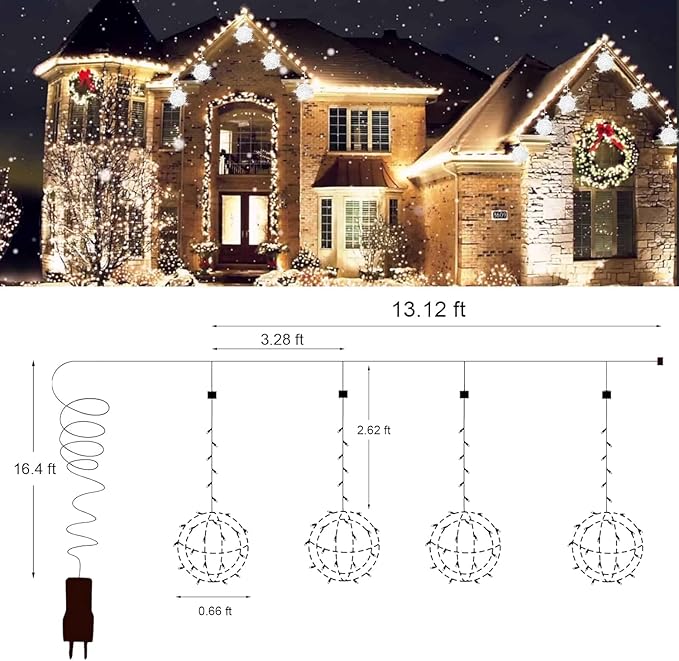 Christmas String Lights Outdoors,4 Pack 7.95" Sphere Lights,Ball Tree Garden Globe Lights for Home, Party, Christmas, Porch Patio,Wedding, Garden,Tree Decoration with Plug