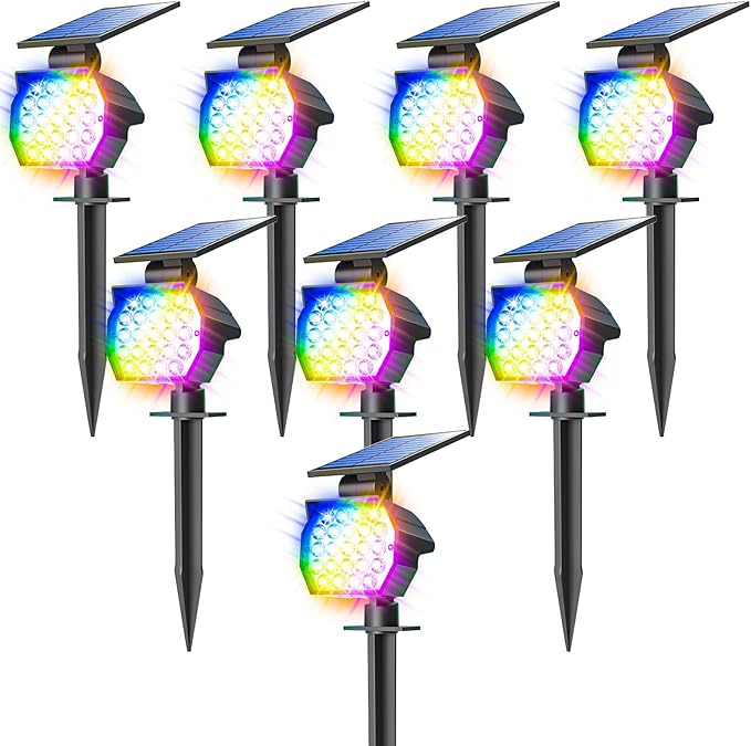 NIORSUN Solar Color Changing Lights Outdoor,7 Lighting Modes RGB Solar Outdoor Lights,IP67 Waterproof Multicolor Landscape Spotlights for Halloween Holiday Decorations,8 Pack