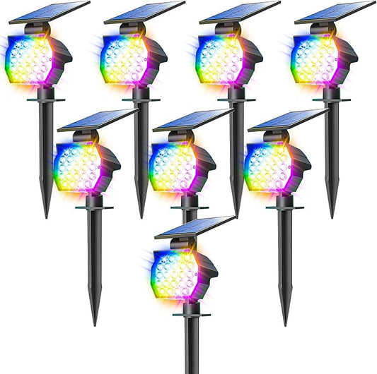 NIORSUN Solar Color Changing Lights Outdoor,7 Lighting Modes RGB Solar Outdoor Lights,IP67 Waterproof Multicolor Landscape Spotlights for Halloween Holiday Decorations,8 Pack