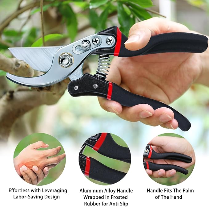 Kynup Pruning Shears for Gardening, Gardening Shears Heavy Duty, Cutting Shears Garden,Hedge Clippers, Rose Pruning Shears, Hand Clippers Gardening (Red Black)