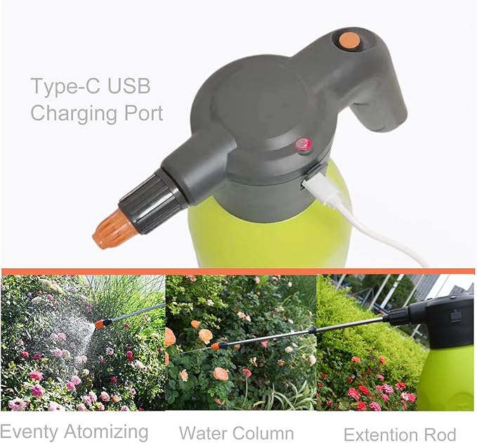 0.5 Gallon Electric Spray Bottle-Garden Sprayer,Plant Mister with Adjustable Nozzles,Rechargeable Battery Powered Sprayer,Pump Sprayer,Automatic Watering Can for Indoor/Outdoor Plants,2L Water Sprayer