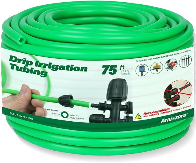 1/4 INCH Drip Irrigation Tubing, 75 ft Roll Green Blank Distribution Hose Perfect for DIY Garden Irrigation System, Hydroponics, Misting Tubing