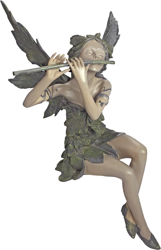 Design Toscano Fairy of the West Wind Shelf Sitting Garden Statue, 19 Inch Tall, Cast Stone Resin, Two Tone Stone Finish