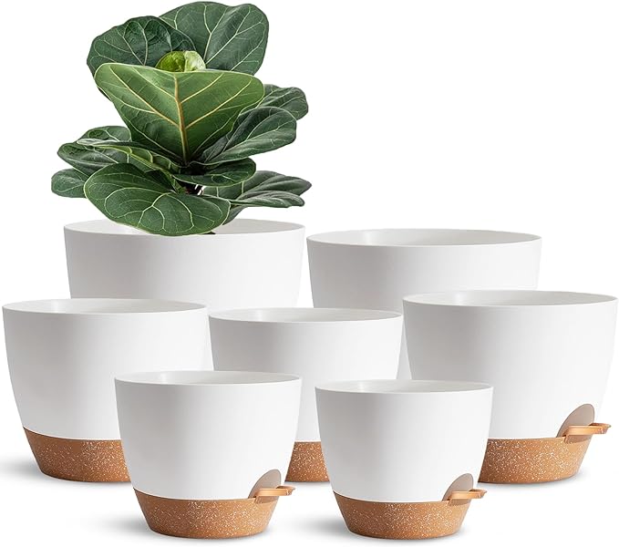 White Self Watering Pots with Drainage Planting Pots for HousePlants Plastic Flower Pots Outdoor Plant Pots Gift Idea Decorative Flower Pots Draining Pots for Indoor Plants